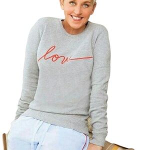 Ellen Degeneres Red LOVE spellout on Light Gray Long sleeve Sweatshirt L